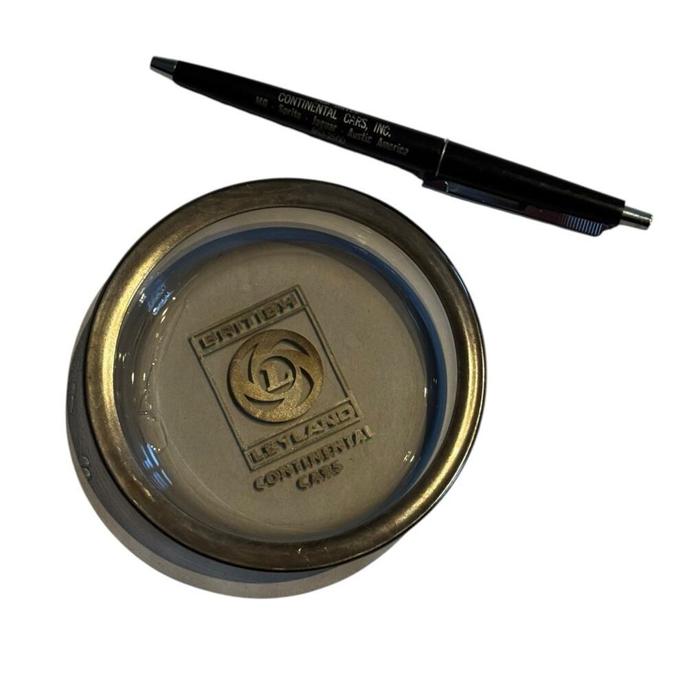 VTG British Leyland Continental Cars Dealer Glass Ashtray Personalized‎ Ink Pen